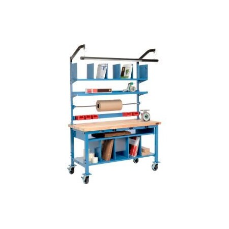 Global Equipment Complete Mobile Packing Workbench W/Power, Maple Square Edge, 60"W x 30"D 244183AB